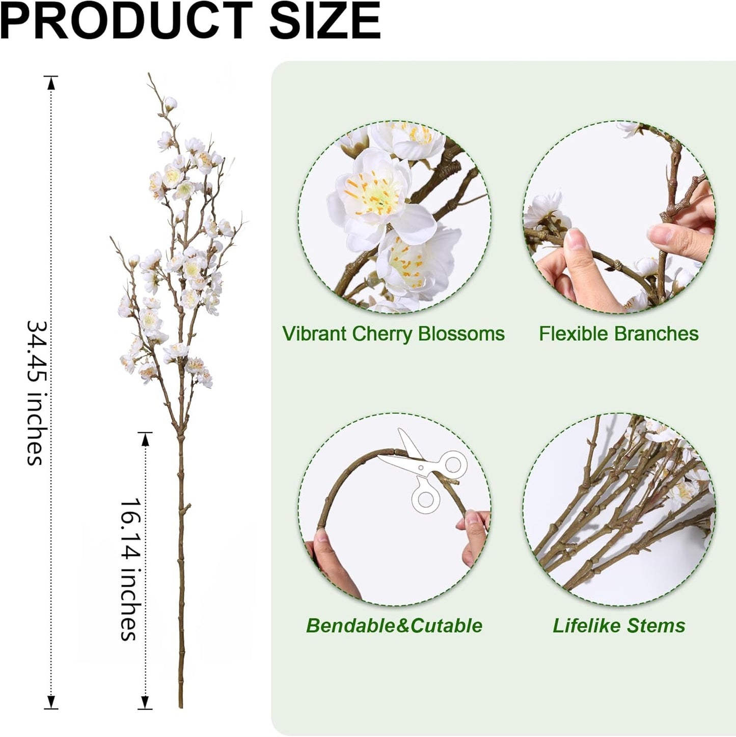 5 Stems Artificial Cherry Blossom Branches Spring Indoor Decoration