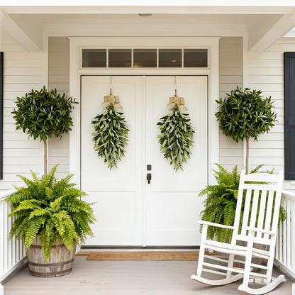 Artificial Olive Swag with Greenery Leaves and Burlap Bow