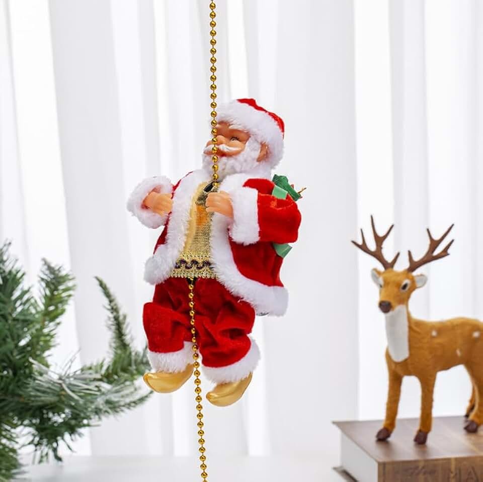 🎄2025 Christmas On Sale🎅Electric Climbing Santa Claus on Beads Chain Ladder with Music