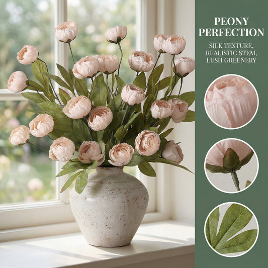 5 PCS Faux Silk Peony Artificial Flowers