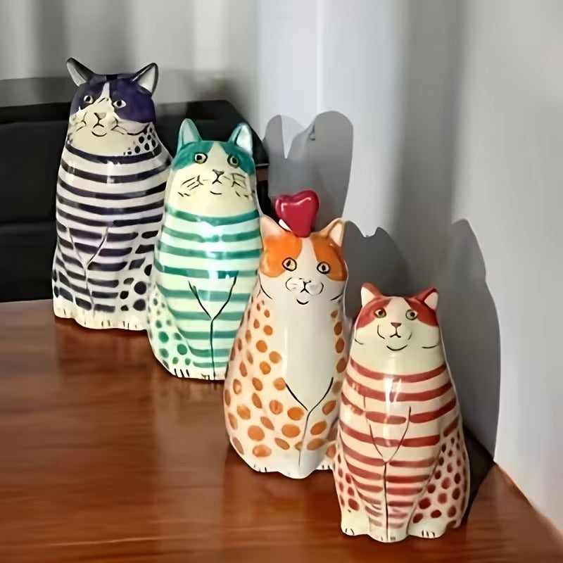 Hand-Painted Polka Dot Cat Tiny Vase