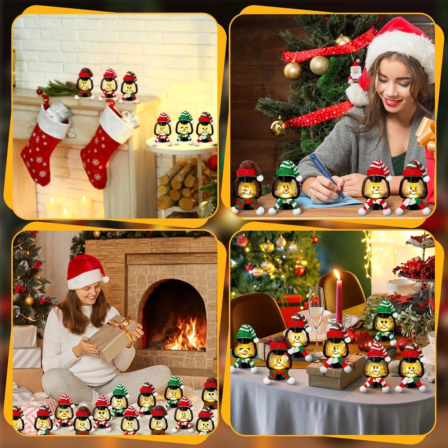 🎄Early Christmas Sale⛄4 PCS Mini Snowman Lantern with Hats and Scarves