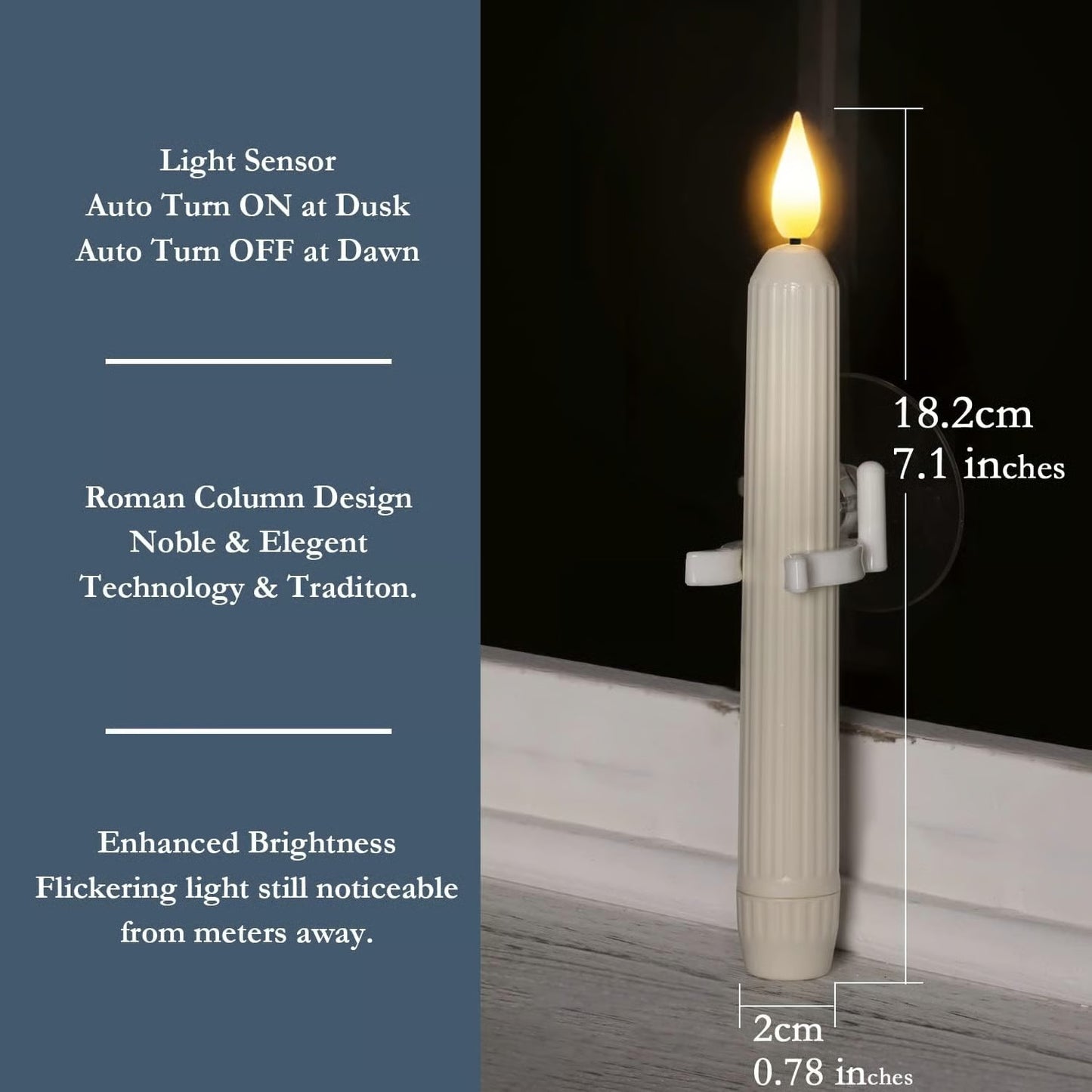 Window Flameless Led Taper Candles with Sensor Dusk to Dawn