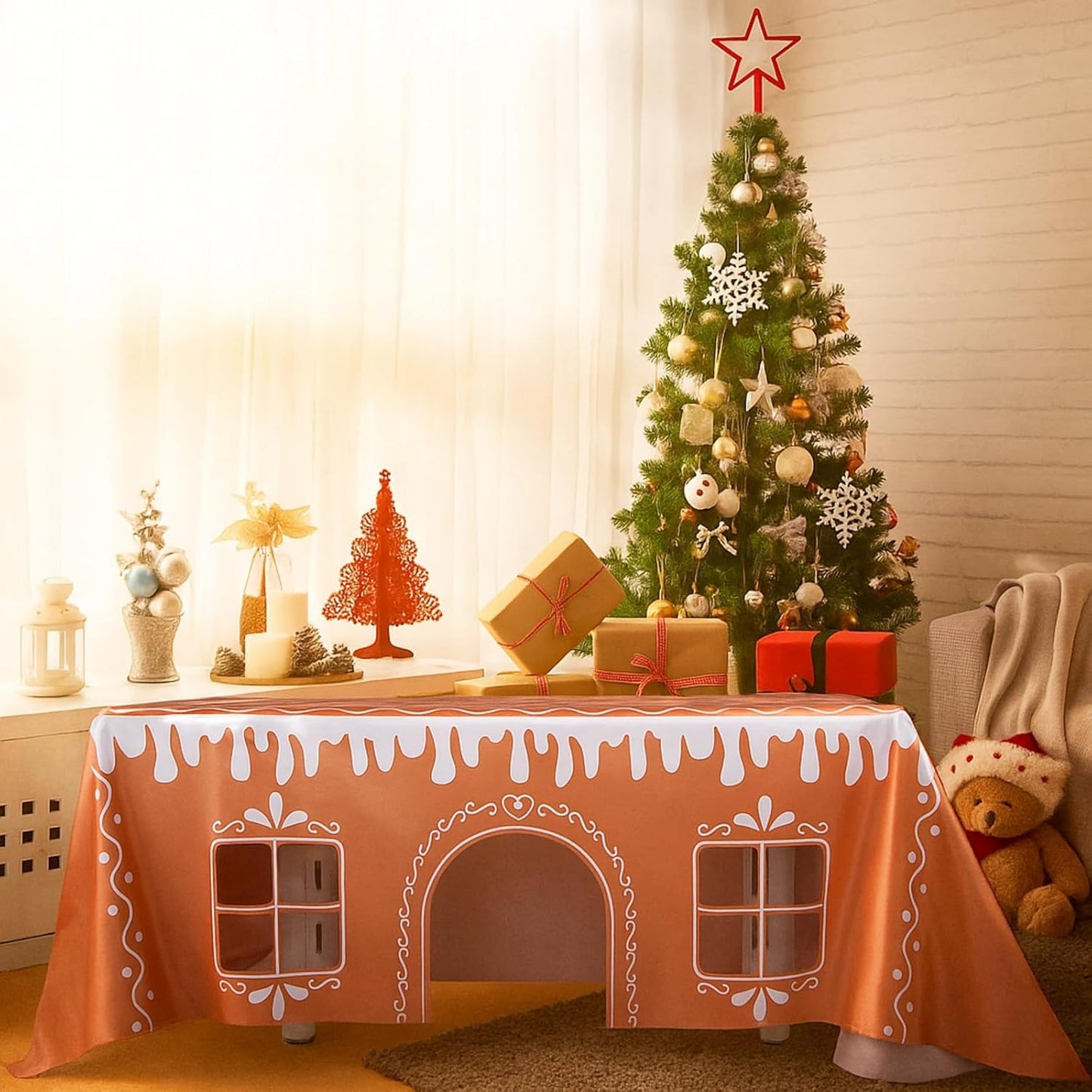 🎄2025 Christmas On Sale✨Christmas Gingerbread Playhouse Table Cover