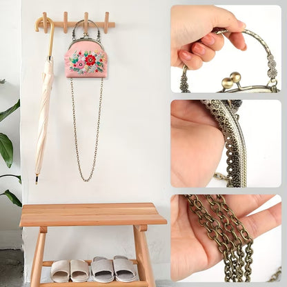 DIY Embroidered Clasp Lock Handbag Making Kit with Thread