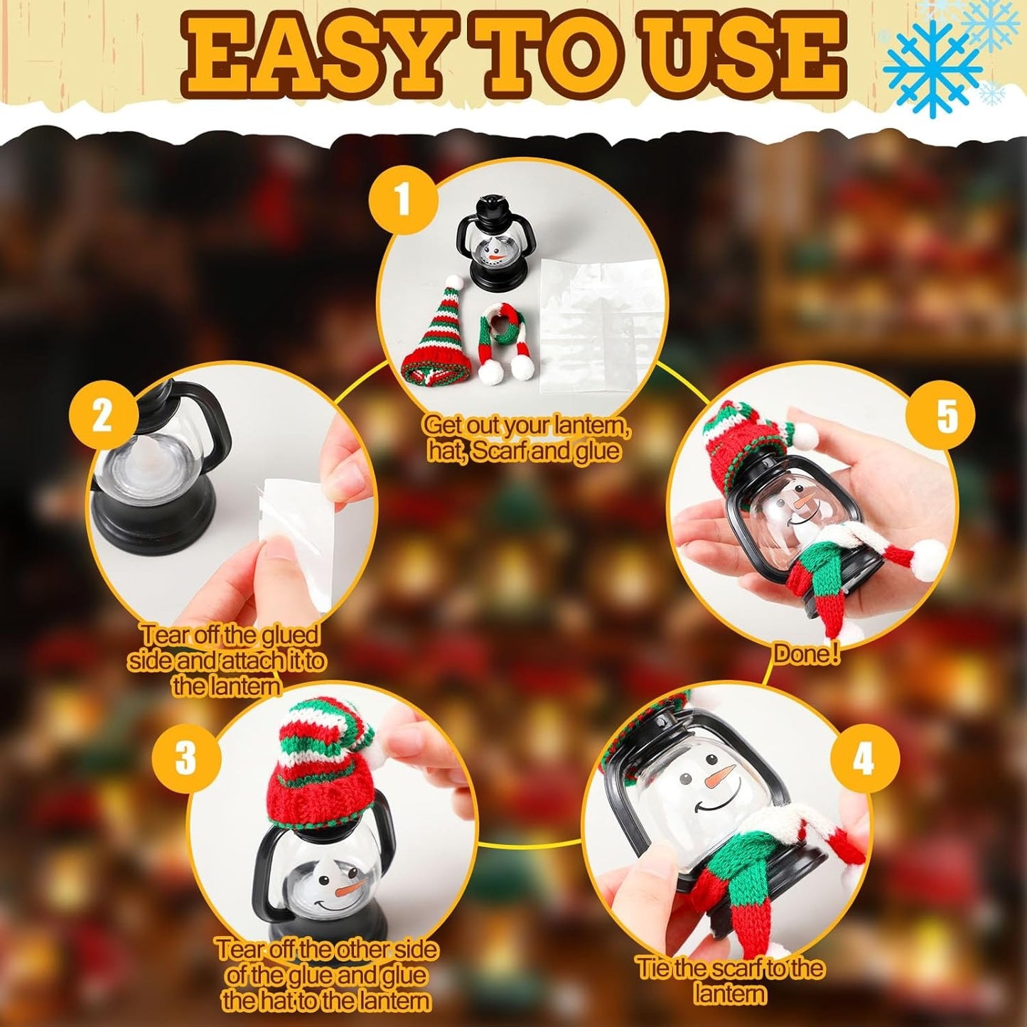 🎄Early Christmas Sale⛄4 PCS Mini Snowman Lantern with Hats and Scarves