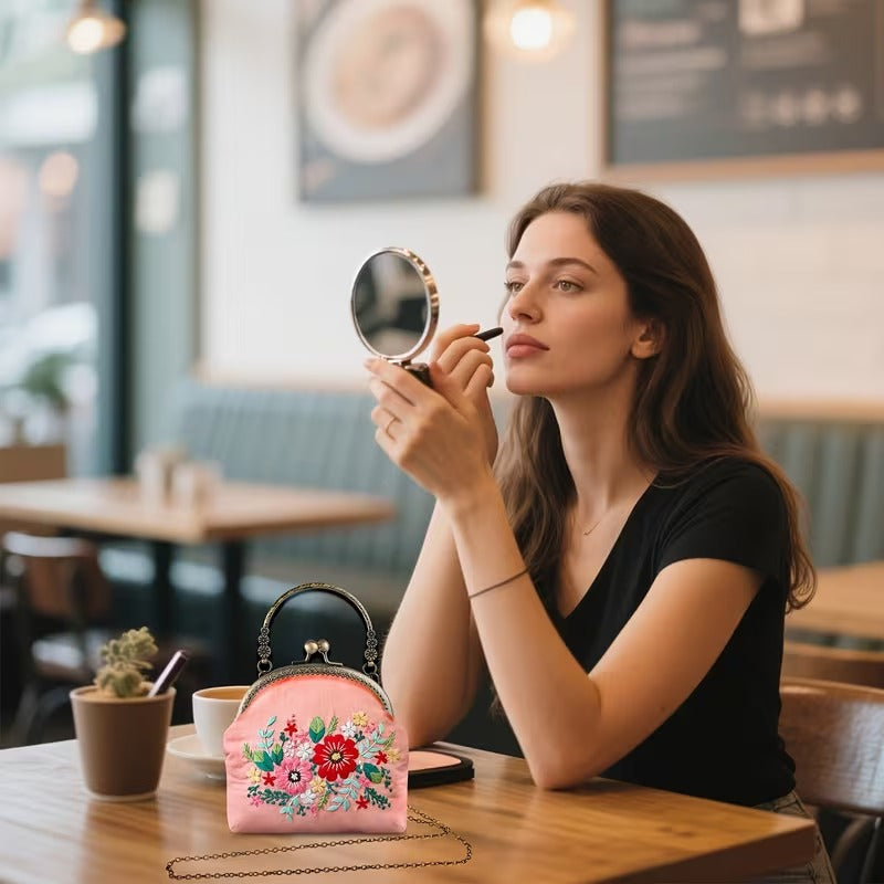 DIY Embroidered Clasp Lock Handbag Making Kit with Thread