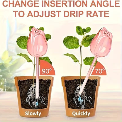 Tulip-Shaped Plant Watering Globes with Narrow Nozzle Slow-Drip Design