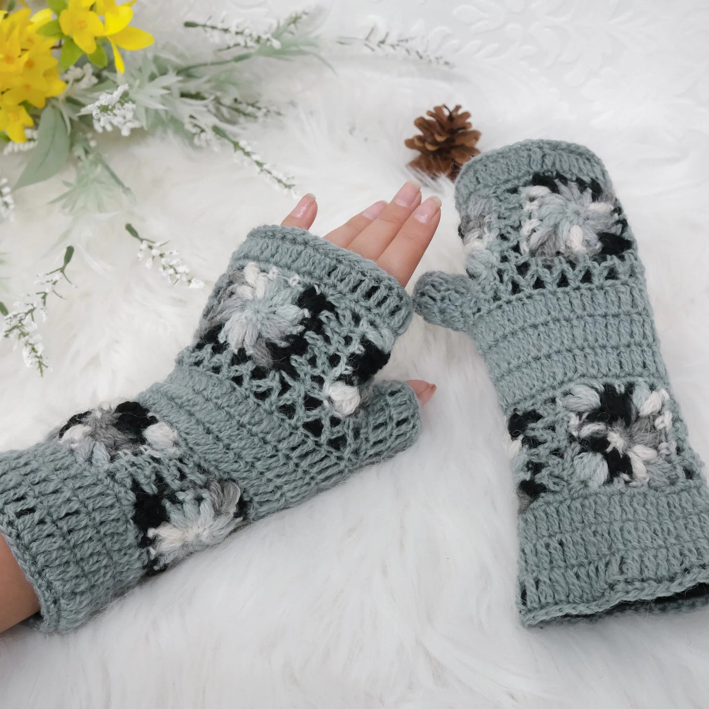 ⚡Flash Sale⚡Hand Knitted Crochet Fingerless Gloves