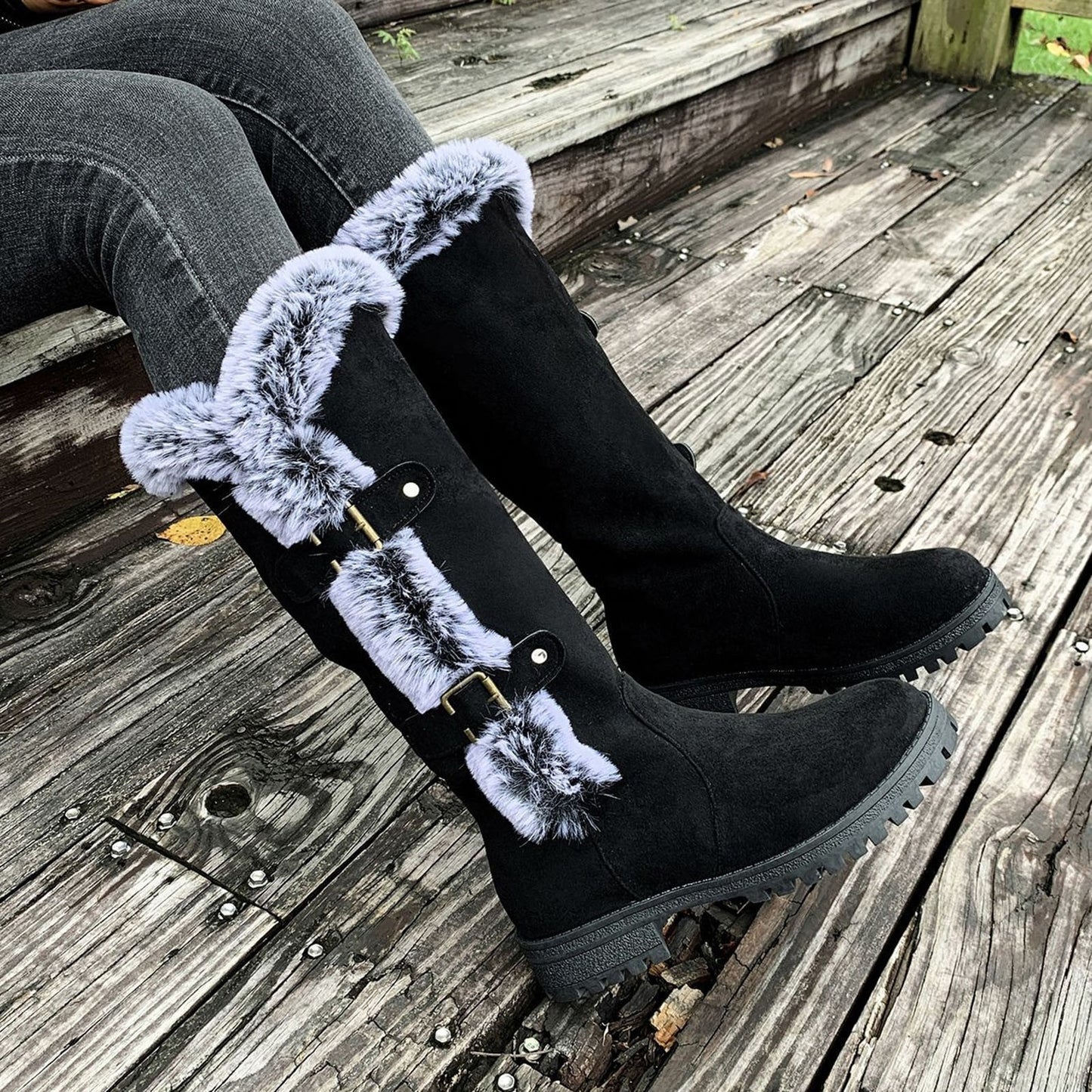 ⚡Flash Sale⚡Women's Plush Winter Boots with Thick Platform Sole & Buckle Closure