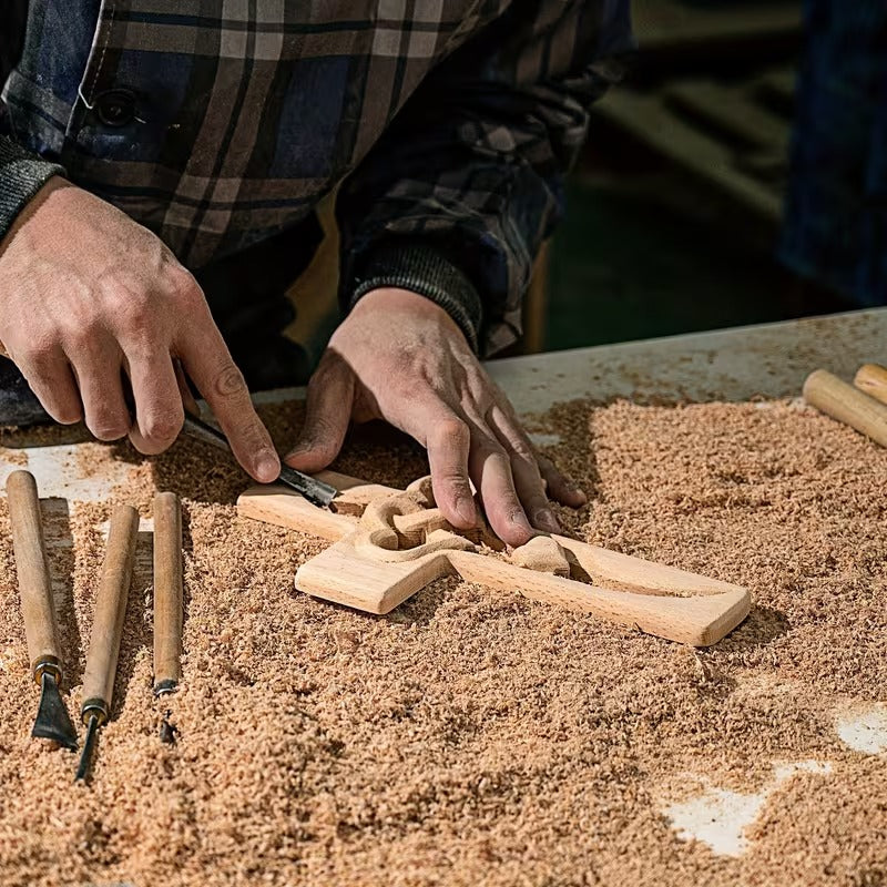 Hand-Carved Intertwined Hearts Wooden Cross