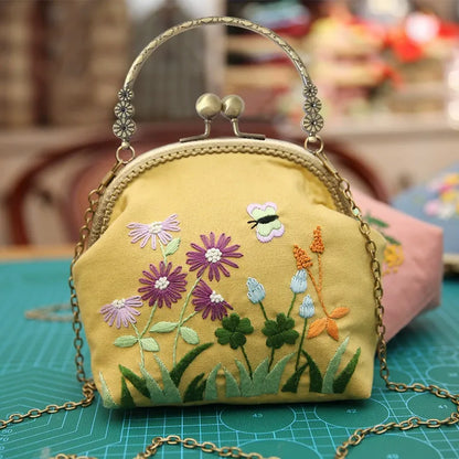 DIY Embroidered Clasp Lock Handbag Making Kit with Thread