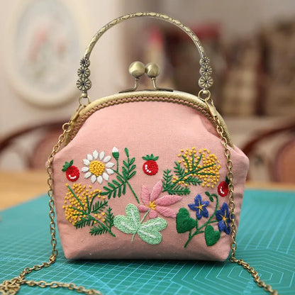 DIY Embroidered Clasp Lock Handbag Making Kit with Thread