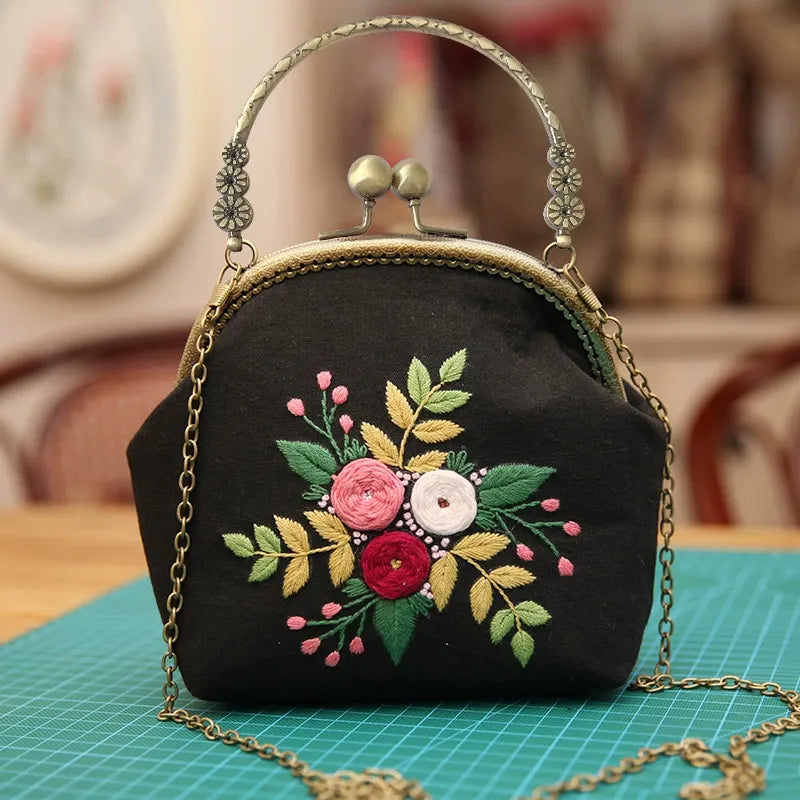 DIY Embroidered Clasp Lock Handbag Making Kit with Thread