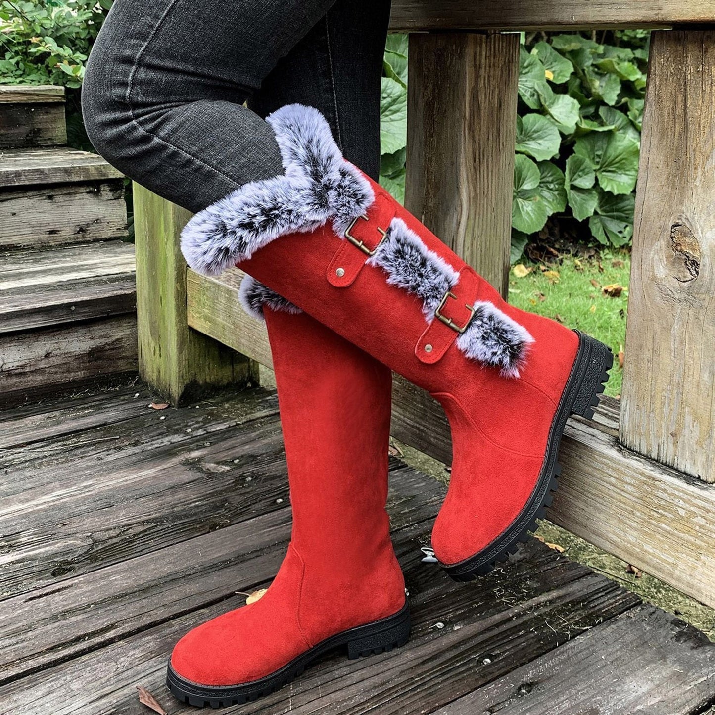 ⚡Flash Sale⚡Women's Plush Winter Boots with Thick Platform Sole & Buckle Closure