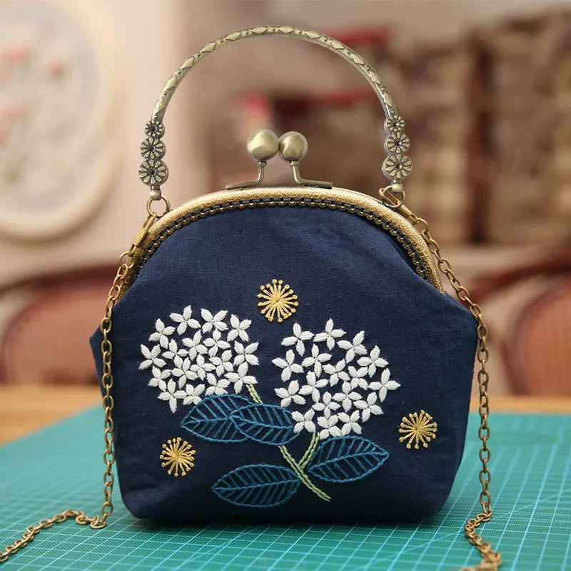DIY Embroidered Clasp Lock Handbag Making Kit with Thread