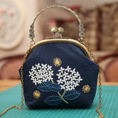 DIY Embroidered Clasp Lock Handbag Making Kit with Thread