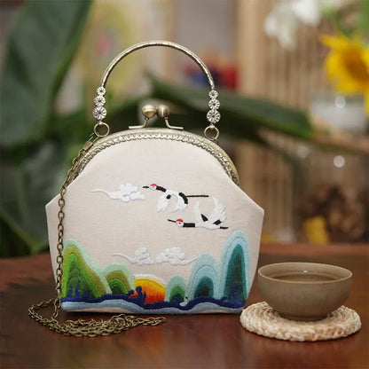 DIY Embroidered Clasp Lock Handbag Making Kit with Thread