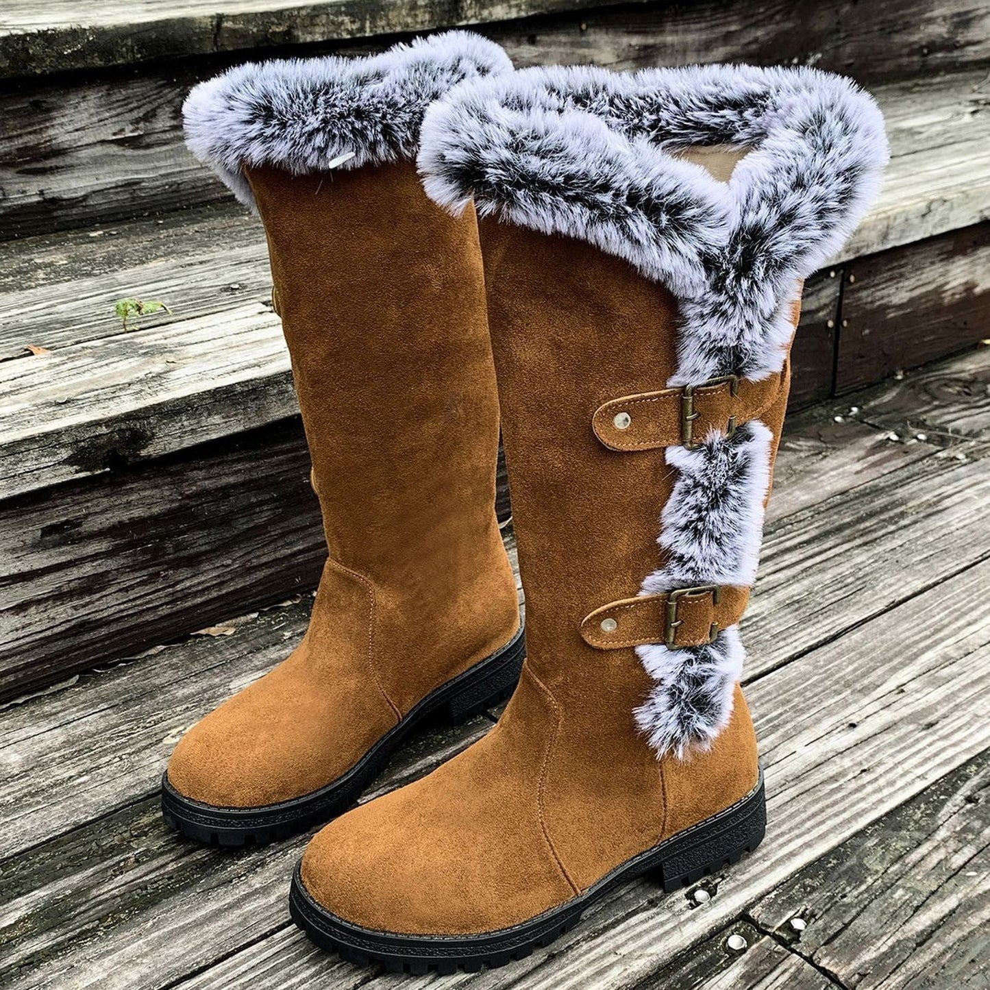 ⚡Flash Sale⚡Women's Plush Winter Boots with Thick Platform Sole & Buckle Closure