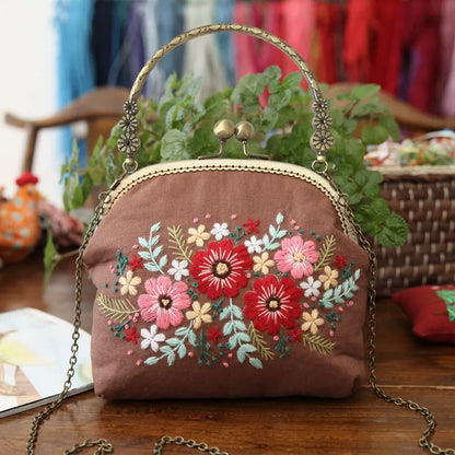 DIY Embroidered Clasp Lock Handbag Making Kit with Thread